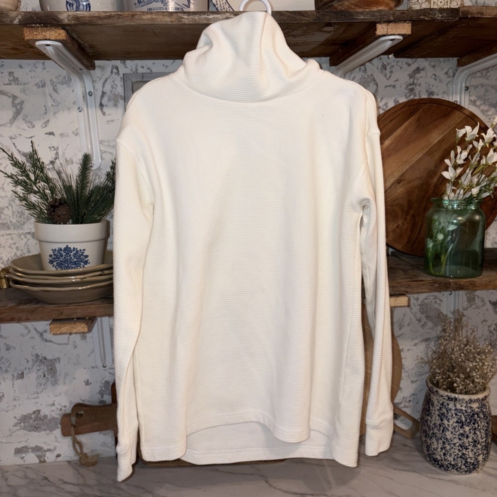 Women's S Lands End Oversized Funnel Turtleneck Pullover Waffle Knit Shirt